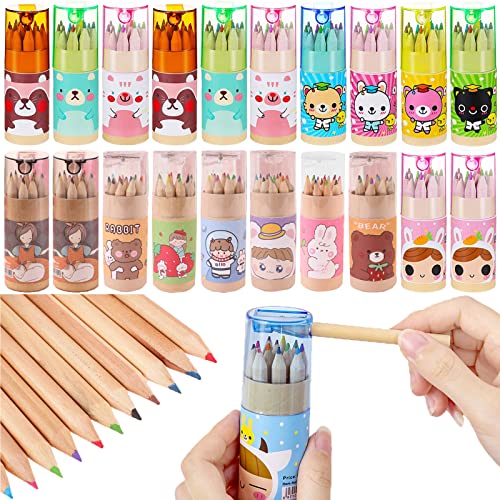 Tergy 20 Packs Mini Colored Pencils with Sharpener in Tube Portable Drawing Art Cartoon Pencils for 3 Years Old and Up Kids Adults Writing Sketching Painting,12 Colors in Tube - Image 1