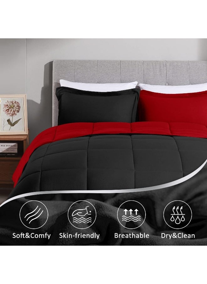 Generic LOVTEX 2PCS Twin Size Comforter Sets - Ultra Soft Washed Microfiber Comforter Sets for Twin Size Bed - Reversible Down Alternative Comforter with 1 Pillow Sham(Red/Black)  - Image 5