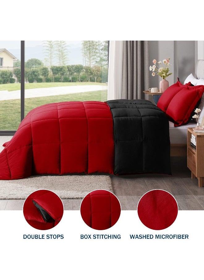 Generic LOVTEX 2PCS Twin Size Comforter Sets - Ultra Soft Washed Microfiber Comforter Sets for Twin Size Bed - Reversible Down Alternative Comforter with 1 Pillow Sham(Red/Black)  - Image 3