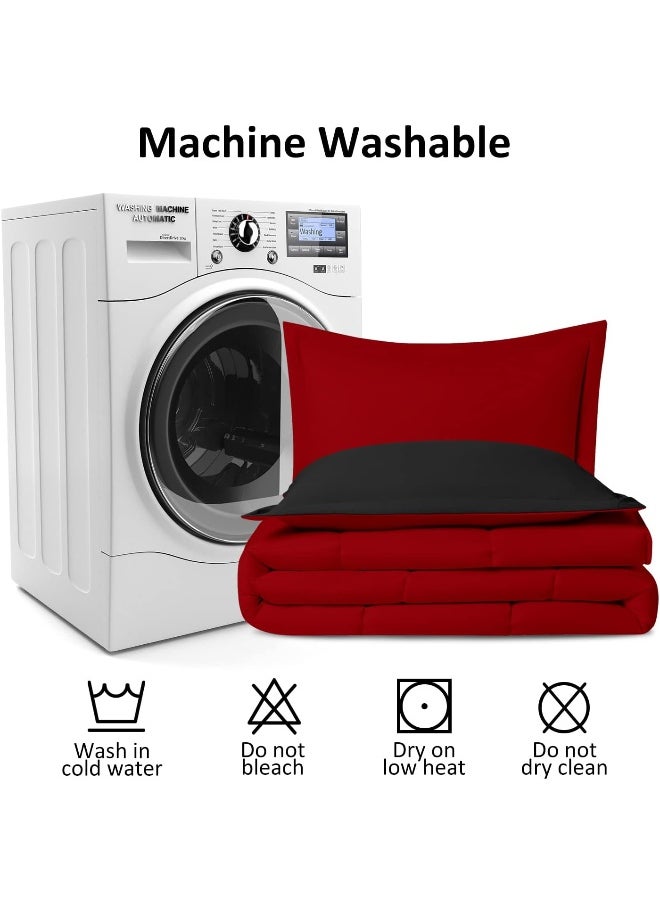 Generic - LOVTEX 2PCS Twin Size Comforter Sets - Ultra Soft Washed Microfiber Comforter Sets for Twin Size Bed - Reversible Down Alternative Comforter with 1 Pillow Sham(Red/Black) - Image 1