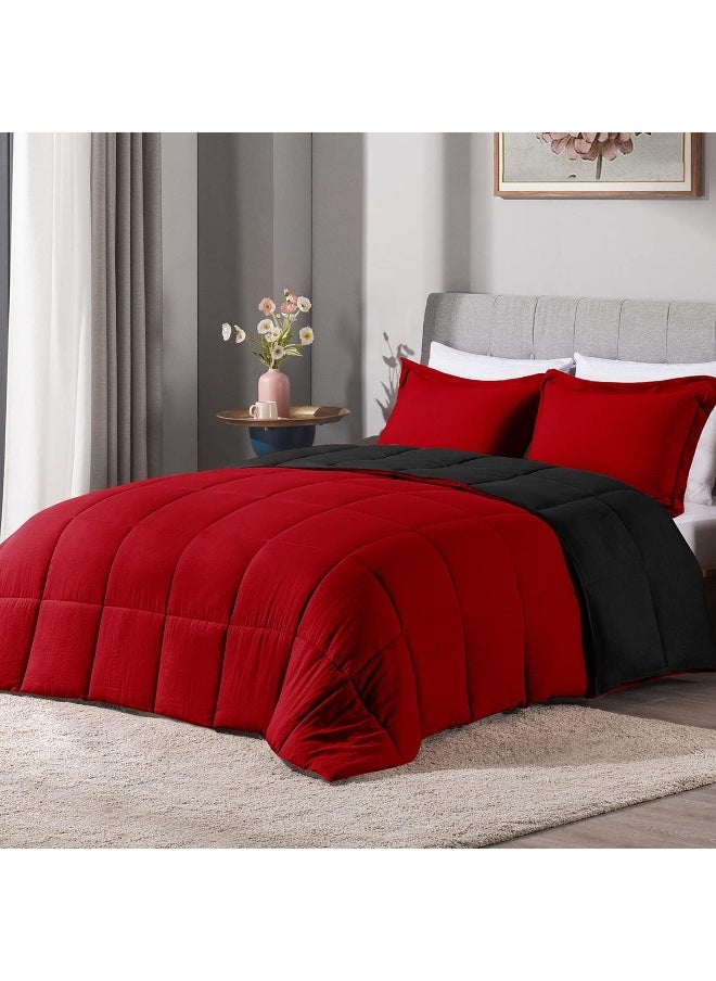 Generic LOVTEX 2PCS Twin Size Comforter Sets - Ultra Soft Washed Microfiber Comforter Sets for Twin Size Bed - Reversible Down Alternative Comforter with 1 Pillow Sham(Red/Black)  - Image 1
