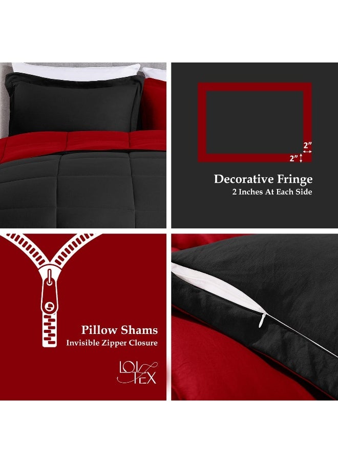 Generic LOVTEX 2PCS Twin Size Comforter Sets - Ultra Soft Washed Microfiber Comforter Sets for Twin Size Bed - Reversible Down Alternative Comforter with 1 Pillow Sham(Red/Black)  - Image 4