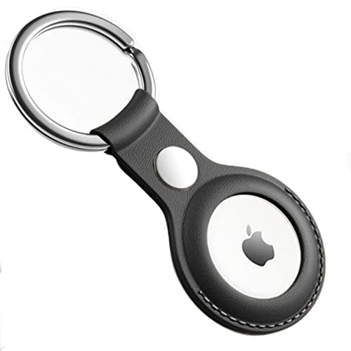 Riggear Premium Leather Key Ring Holder Case Cover Compatible with Apple Airtag (Black) - Image 1