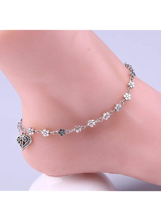 Shining Diva Fashion Oxidised Silver Floral Single Stylish Anklet For Women And Girls Silver 9575B One Size  - Image 2