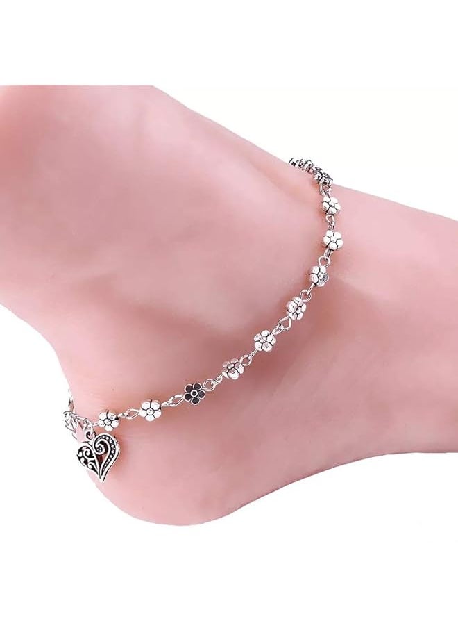 Shining Diva Fashion Oxidised Silver Floral Single Stylish Anklet For Women And Girls Silver 9575B One Size  - Image 4