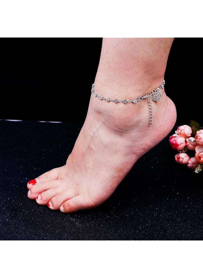 Shining Diva Fashion Oxidised Silver Floral Single Stylish Anklet For Women And Girls Silver 9575B One Size  - Image 3