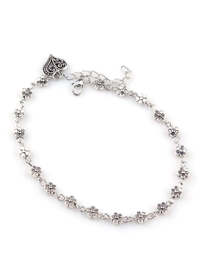 Shining Diva Fashion Oxidised Silver Floral Single Stylish Anklet For Women And Girls Silver 9575B One Size  - Image 1