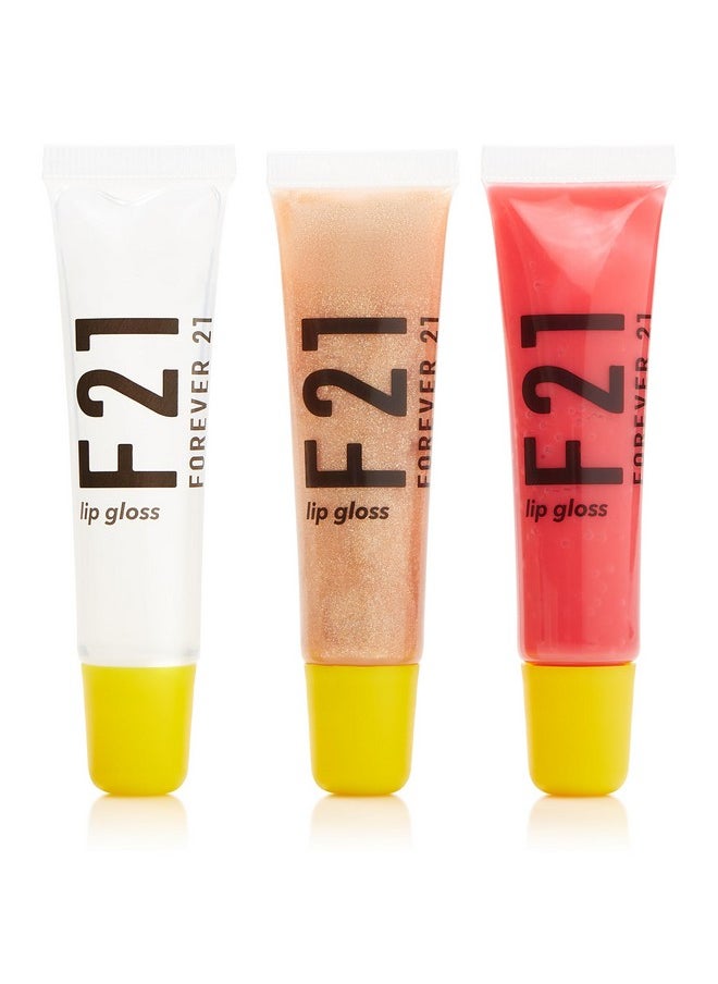 FOREVER 21 - F21 - Beauty Lip Gloss Set, Pack Of 3 Tubes, Clear And Tinted Shades, Hydrating, Plumping, Non-Sticky Formula For Glossy Shine, Clearly/Angelic/Cherry  - Image 1