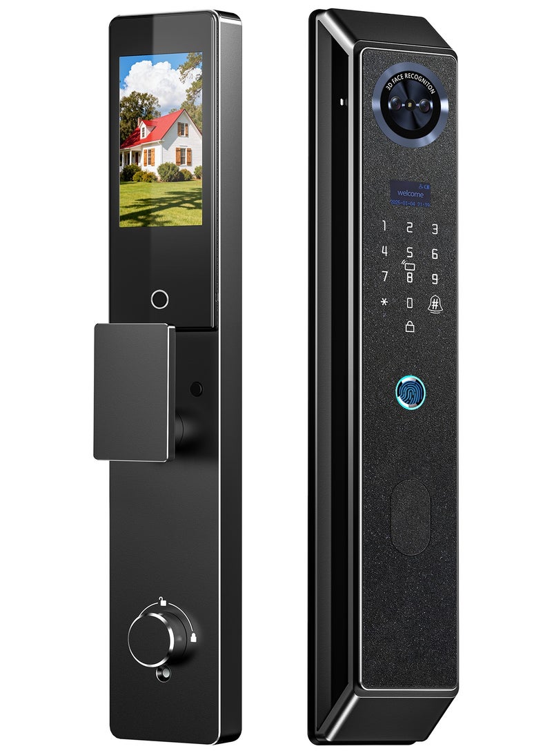 A-Link Smart Door Lock Advanced Smart Home Security Center: Featuring Face Recognition, Palm-Vein Access, Visual Doorbell with Night Vision, and Long-Lasting 5000mAh Battery. Includes 7 NFC Keycards. - Image 1