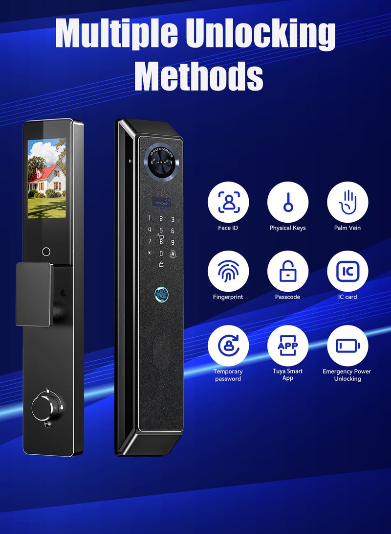 A-Link Smart Door Lock Advanced Smart Home Security Center: Featuring Face Recognition, Palm-Vein Access, Visual Doorbell with Night Vision, and Long-Lasting 5000mAh Battery. Includes 7 NFC Keycards. - Image 3