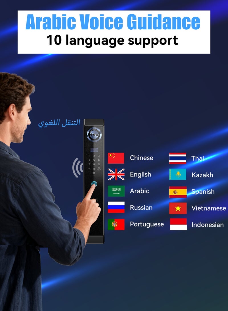 A-Link Smart Door Lock Advanced Smart Home Security Center: Featuring Face Recognition, Palm-Vein Access, Visual Doorbell with Night Vision, and Long-Lasting 5000mAh Battery. Includes 7 NFC Keycards. - Image 2