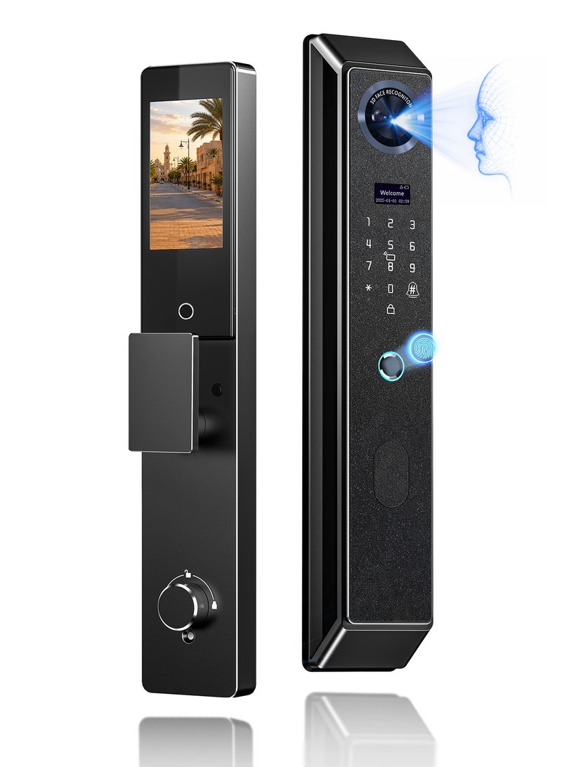 A-Link Smart Door Lock Advanced Smart Home Security Center: Featuring Face Recognition, Palm-Vein Access, Visual Doorbell with Night Vision, and Long-Lasting 5000mAh Battery. Includes 7 NFC Keycards. - Image 1