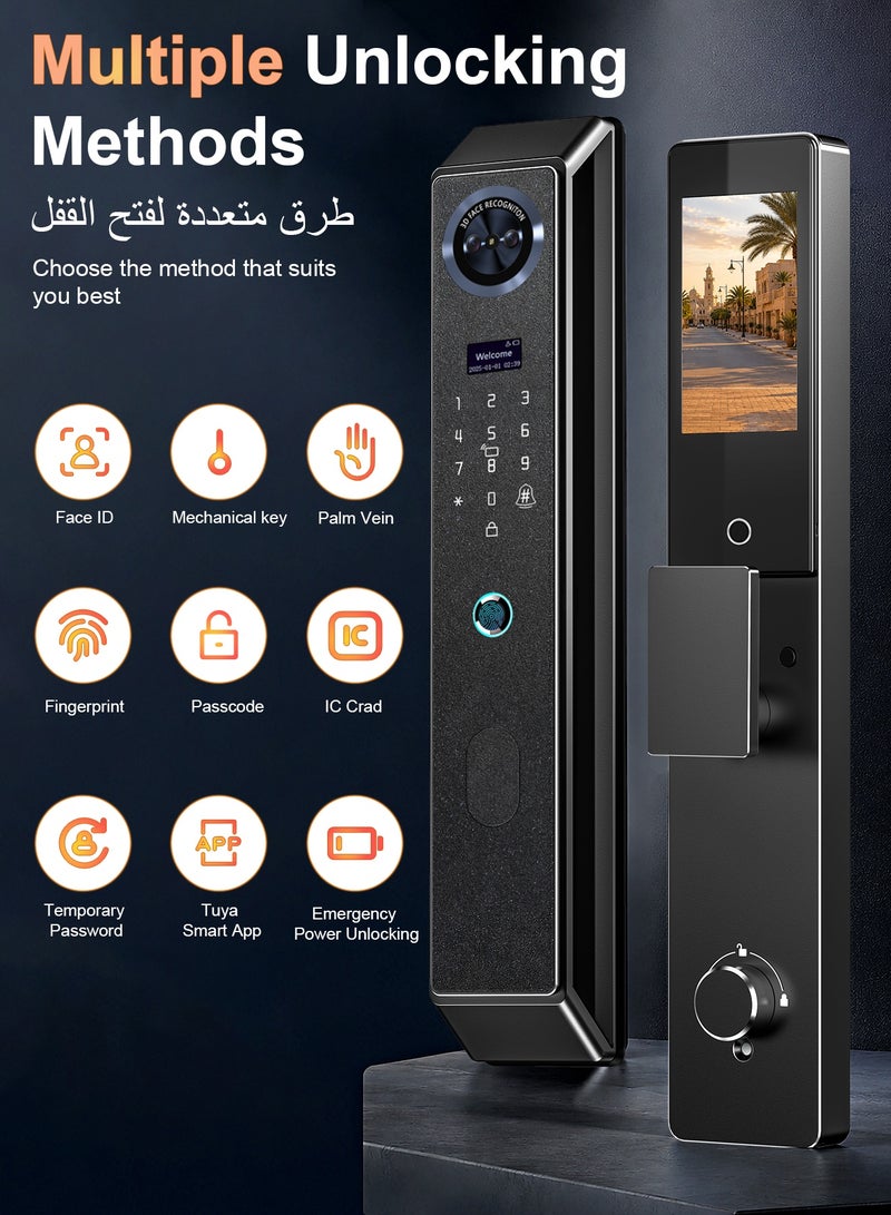A-Link Smart Door Lock Advanced Smart Home Security Center: Featuring Face Recognition, Palm-Vein Access, Visual Doorbell with Night Vision, and Long-Lasting 5000mAh Battery. Includes 7 NFC Keycards. - Image 3