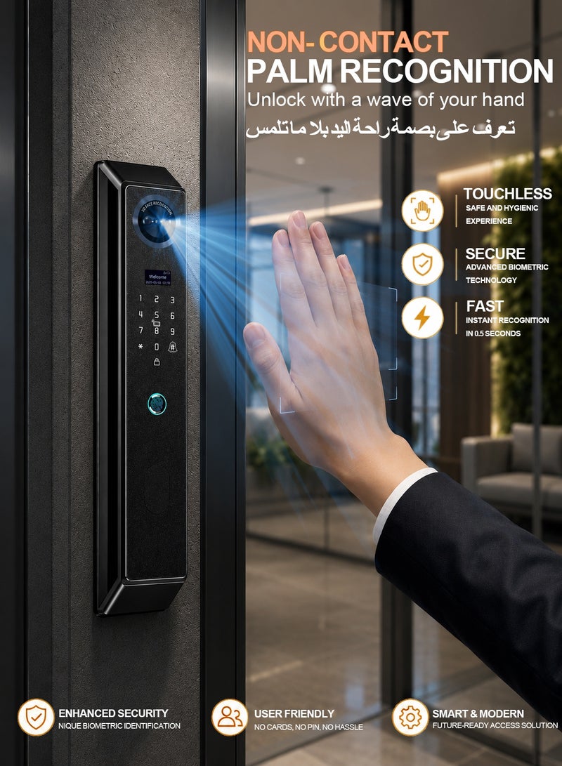 A-Link Smart Door Lock Advanced Smart Home Security Center: Featuring Face Recognition, Palm-Vein Access, Visual Doorbell with Night Vision, and Long-Lasting 5000mAh Battery. Includes 7 NFC Keycards. - Image 5