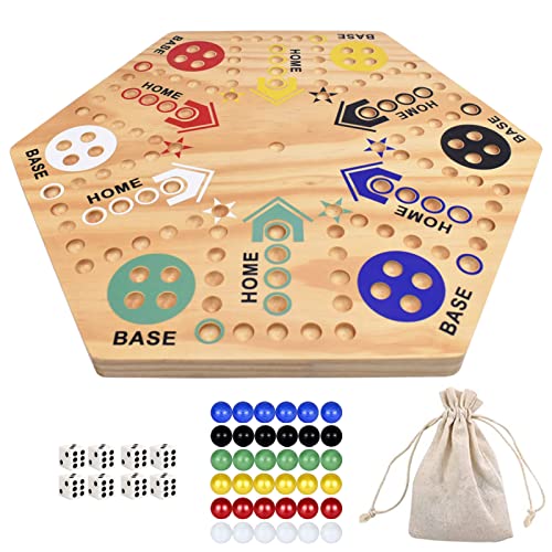 MUCITAGF 20 Wooden Wahoo Board Game DoubleSided for 4 or 6 Players Fast Track Board Game Original Marble Game Set with 36 Marbles 8 Dice for Family Night Parties and Adult Gifting - Image 1