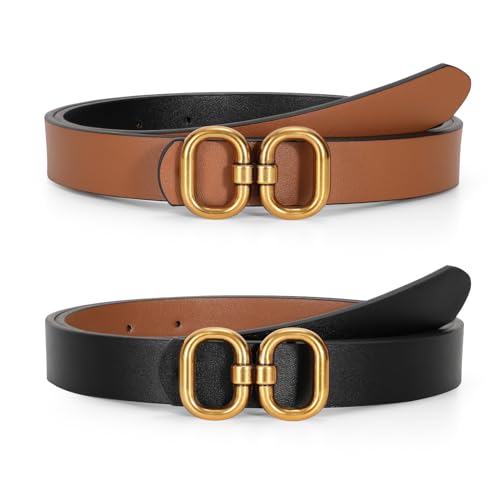 TRIWORKS Reversible Leather Belt for Women with Gold Buckle Ladies Leather Belt for Jeans Pants - Image 1