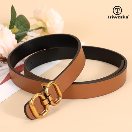 TRIWORKS Reversible Leather Belt for Women with Gold Buckle Ladies Leather Belt for Jeans Pants - Image 3