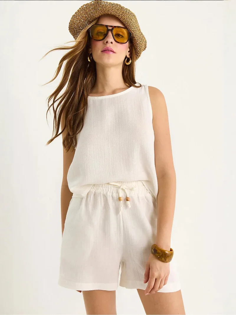 Bianco Lucci LUCCI Textured Cotton Two-Piece Coord Set with Crew Neck