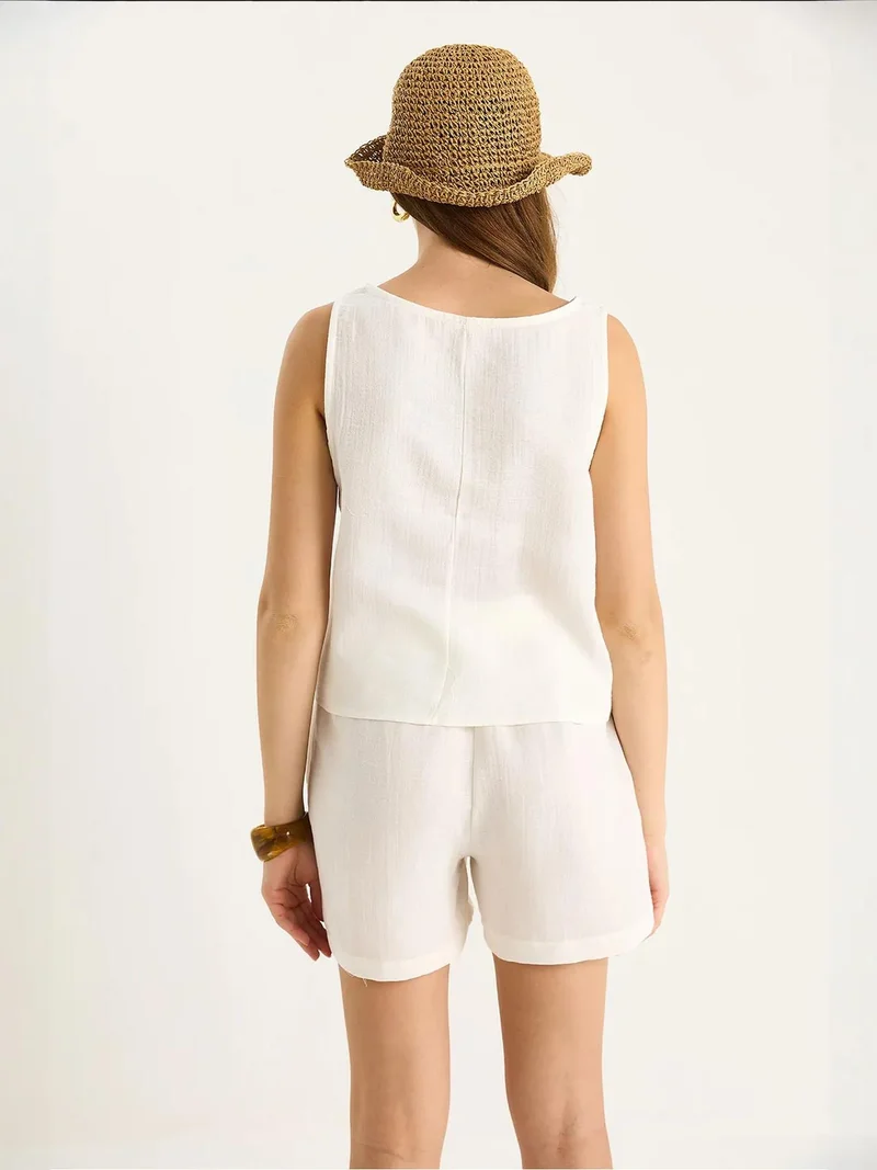 Bianco Lucci White LUCCI Textured Cotton Two-Piece Coord Set with Crew Neck for Women | Best Price UAE
