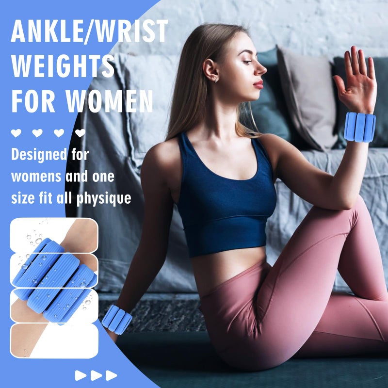 Gallia Wrist Weights, 2Pack Adjustable Wearable Wrist Ankle Weights for Women/Men, Silicone Wrist Bangles for Walking, Yoga, Pilates, and Gym, Arm & Leg Workout, 2lb (Blue) - Image 5