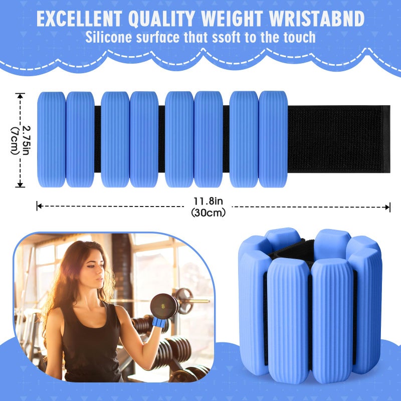 Gallia Wrist Weights, 2Pack Adjustable Wearable Wrist Ankle Weights for Women/Men, Silicone Wrist Bangles for Walking, Yoga, Pilates, and Gym, Arm & Leg Workout, 2lb (Blue) - Image 2