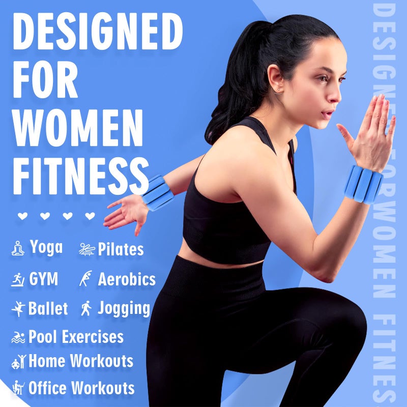 Gallia Wrist Weights, 2Pack Adjustable Wearable Wrist Ankle Weights for Women/Men, Silicone Wrist Bangles for Walking, Yoga, Pilates, and Gym, Arm & Leg Workout, 2lb (Blue) - Image 3