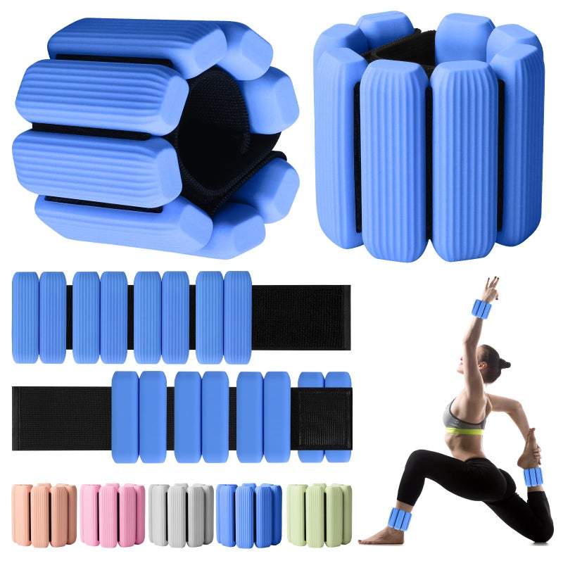 Gallia Wrist Weights, 2Pack Adjustable Wearable Wrist Ankle Weights for Women/Men, Silicone Wrist Bangles for Walking, Yoga, Pilates, and Gym, Arm & Leg Workout, 2lb (Blue) - Image 1