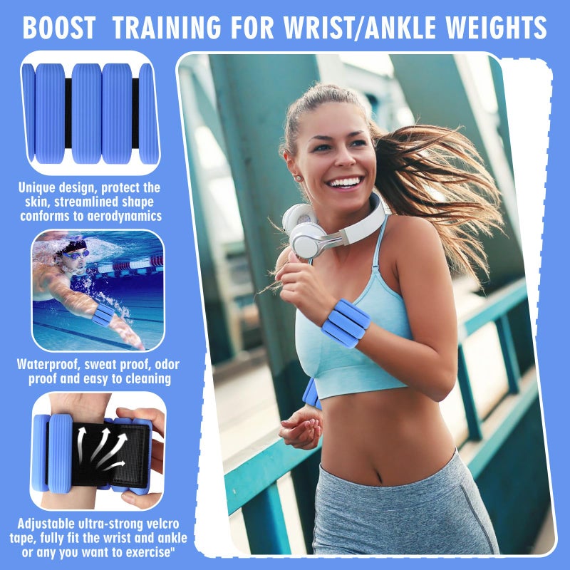 Gallia Wrist Weights, 2Pack Adjustable Wearable Wrist Ankle Weights for Women/Men, Silicone Wrist Bangles for Walking, Yoga, Pilates, and Gym, Arm & Leg Workout, 2lb (Blue) - Image 4