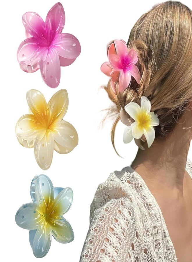 3 Pcs Flower Hair Clips for Women Girls, Large Hawaiian Flower Claw Clips Small Plumeria Claw Clips for Thick Thin Hair Strong Hold Non-slip Claw Clips Cute Beach Holiday Hair Accessories