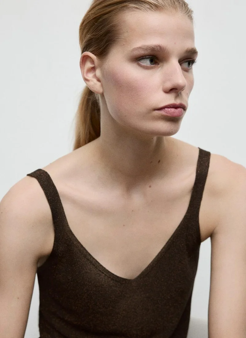 MANGO Lurex knitted V-neck top