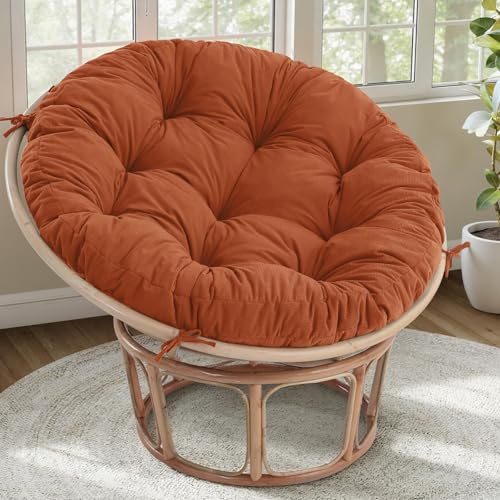 idee-home Papasan Chair Cushion, Circle Papasan Chair Cushion(Cushion Only) with Thick Corduroy Cover, 48 x 48 Inch Cushion for Egg Chair, Orange - Image 1