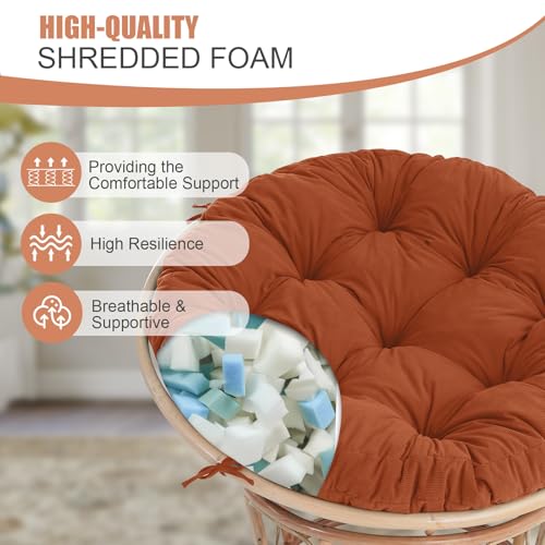 idee-home Papasan Chair Cushion, Circle Papasan Chair Cushion(Cushion Only) with Thick Corduroy Cover, 48 x 48 Inch Cushion for Egg Chair, Orange - Image 3