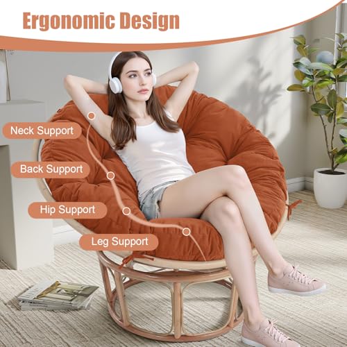 idee-home Papasan Chair Cushion, Circle Papasan Chair Cushion(Cushion Only) with Thick Corduroy Cover, 48 x 48 Inch Cushion for Egg Chair, Orange - Image 4