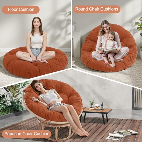 idee-home Papasan Chair Cushion, Circle Papasan Chair Cushion(Cushion Only) with Thick Corduroy Cover, 48 x 48 Inch Cushion for Egg Chair, Orange - Image 5