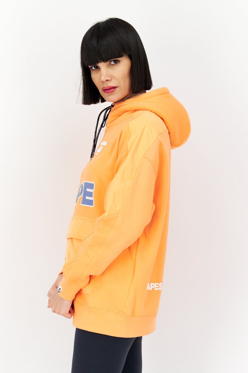 Aape By A Bathing Ape Women Hooded Graphic Print Long Sleeves Sweatshirt, Orange - Image 3