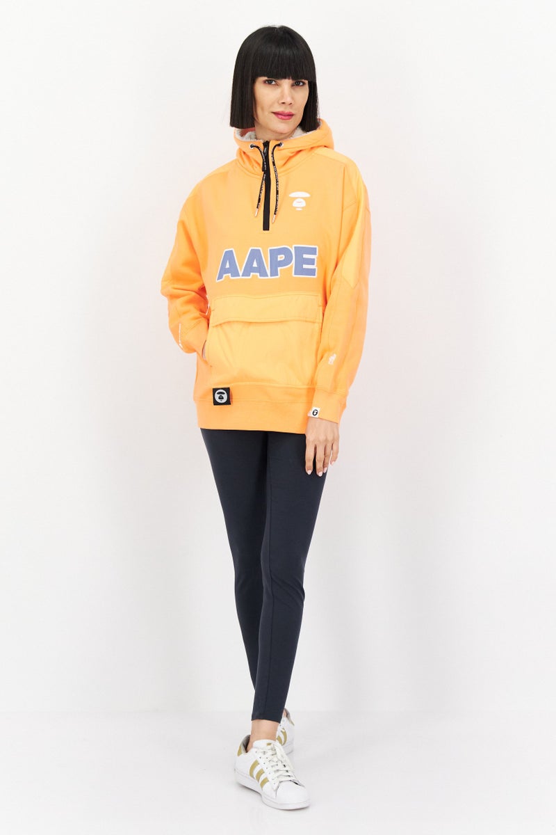 Aape By A Bathing Ape Women Hooded Graphic Print Long Sleeves Sweatshirt, Orange - Image 4