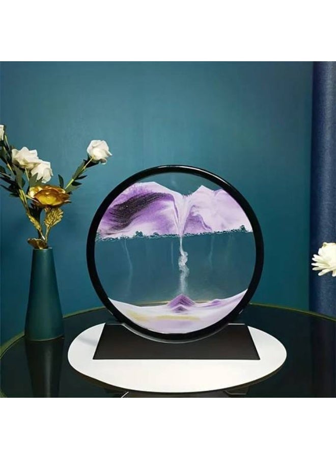 3D Animated Hourglass - Artistic image with a circular frame, displaying the movement of a deep-sea landscape, a flowing sand drawing of a relaxing landscape, desktop, home and office decoration, purple color - Image 3