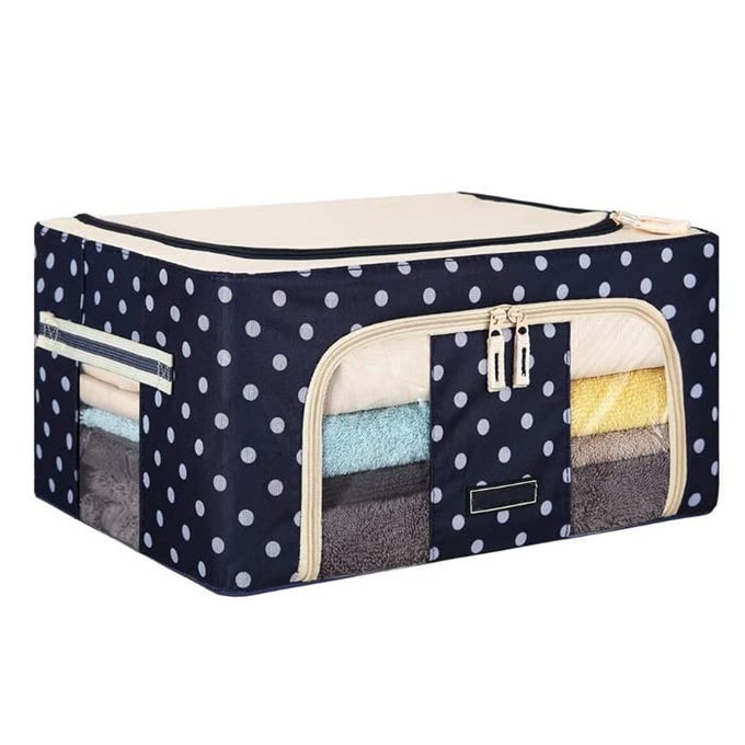 24L POLKA DOTS DESIGN CLOTHES STORAGE BAG ORGANIZER WITH REINFORCED HANDLE THICK FABRIC FOR COMFORTERS BLANKETS BEDDING FOLDABLE WITH STURDY ZIPPERCLEAR WINDOW 24 LITER 2 WINDOW BLUE