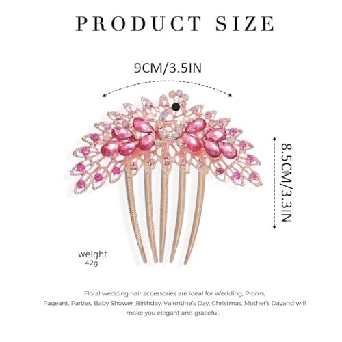 RedChimes 1 Pcs Premium Peacock Rhinestone Side Comb Metal Hairpin Decorative Hair Bun Clips Bridal Hair Accessories Wedding (PEACOCK PINK) - Image 2