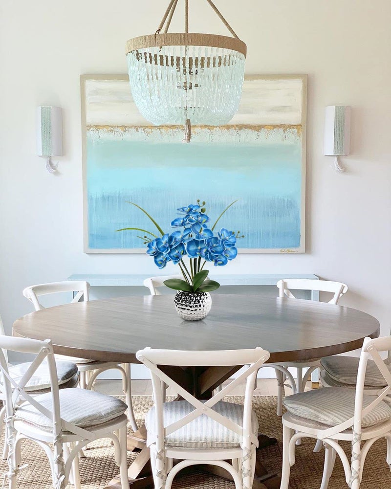 Briful Orchids Artificial Flowers  20'' Blue Faux Orchid Flowers with Silver Vase Fake Phalaenopsis Flowers for Home Table Living Room Office Kitchen Decor - Image 5