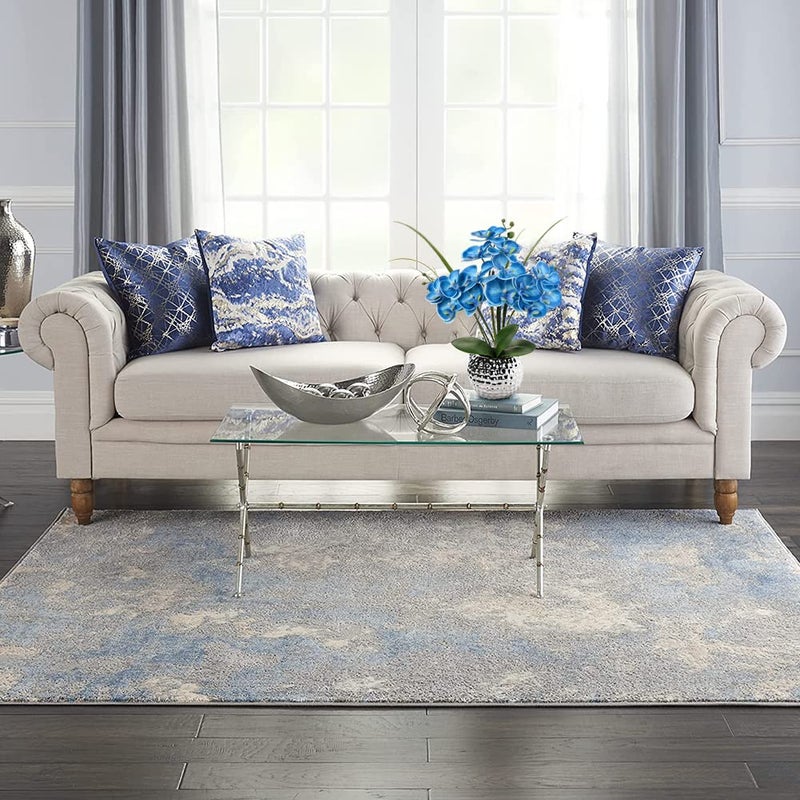 Briful Orchids Artificial Flowers  20'' Blue Faux Orchid Flowers with Silver Vase Fake Phalaenopsis Flowers for Home Table Living Room Office Kitchen Decor - Image 4