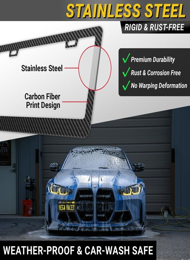 Mega Racer حامل لوحة ترخيص ميجا ريسر (عبوة من قطعتين) بتصميم JDM، مصنوع من ألياف الكربون الحقيقية 100%، أسود اللون، بنسيج قطني ثلاثي الأبعاد، أمامي/خلفي، مناسب للسيارات الأمريكية - Image 5
