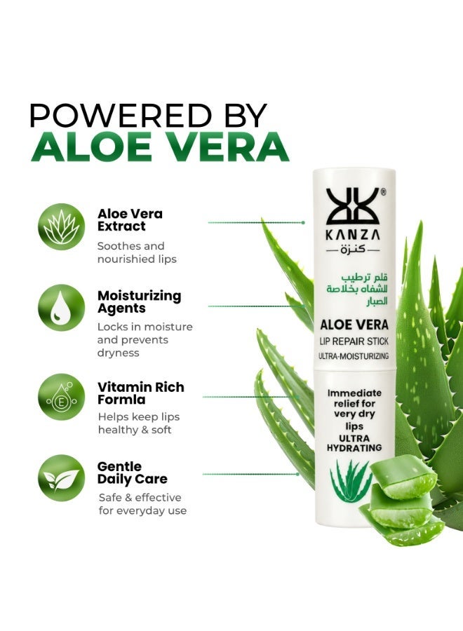 Kanza 2 قطع من بلسم الشفاه لإصلاح الشفاه بالألوة فيرا مرطب فائق SPF 30++ بلسم شفاه مرطب مع مستخلص الألوة للعناية بالشفاه للشفاه الجافة جداً، مرطب شفاه يومي مرطب وناعم 2.7 جرام × 2 - Image 4