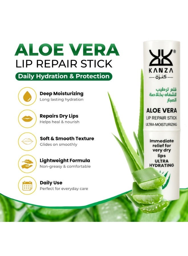 Kanza 2 قطع من بلسم الشفاه لإصلاح الشفاه بالألوة فيرا مرطب فائق SPF 30++ بلسم شفاه مرطب مع مستخلص الألوة للعناية بالشفاه للشفاه الجافة جداً، مرطب شفاه يومي مرطب وناعم 2.7 جرام × 2 - Image 3