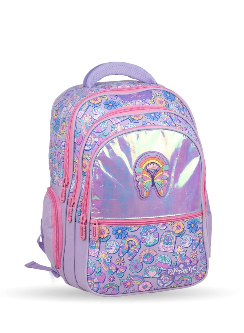 Fantastic QY001 Children's School Backpack, Sweets and Butterflies Design, 25L, 3 Compartments, Purple and Pink, 40×30×15cm - Image 1