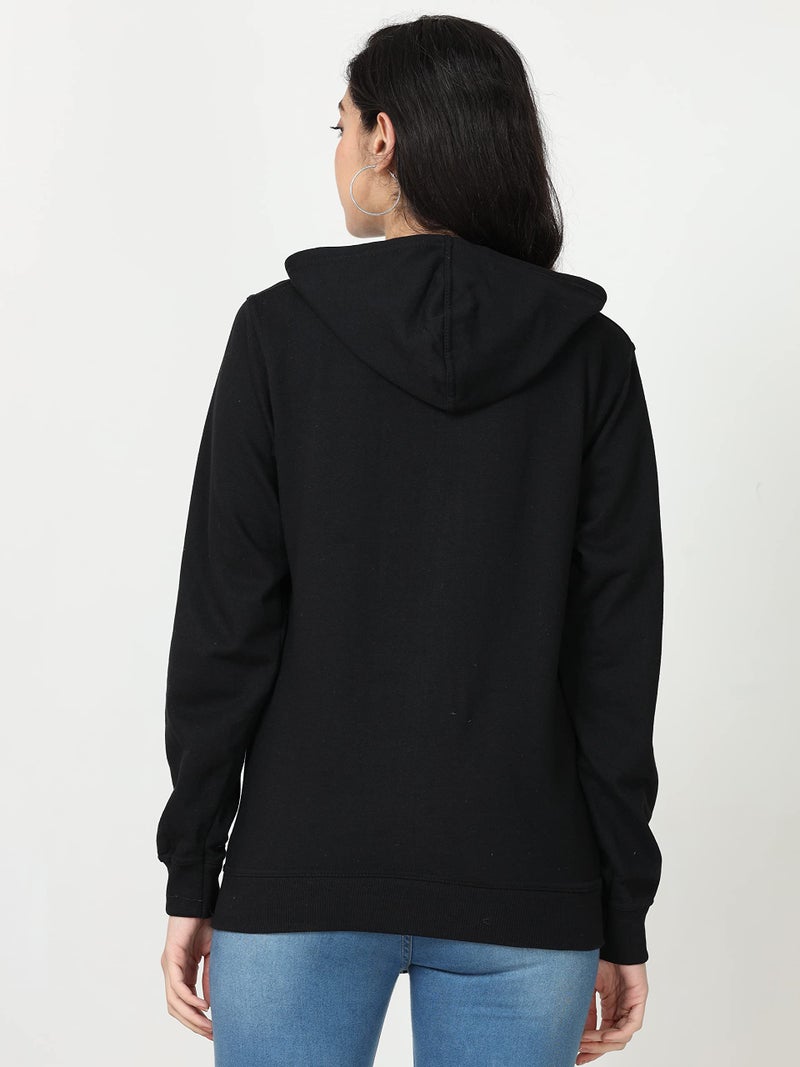 Wafaa Women's Cotton Plain Hooded Neck Full Zipper Black Color Regular Fit Sweatshirt Hoodies with Kangaroo Pocket 4XL Size - Image 2