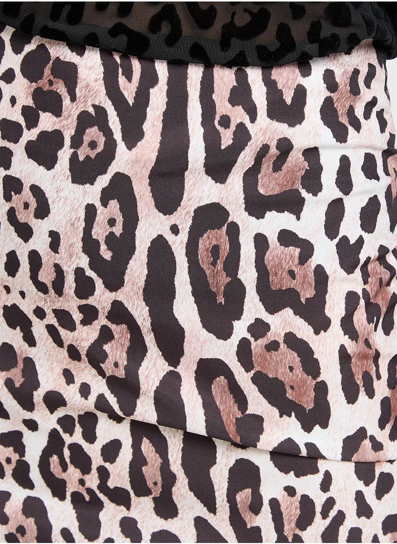 Ginger Leopard Print Satin Bias Cut Maxi Skirt