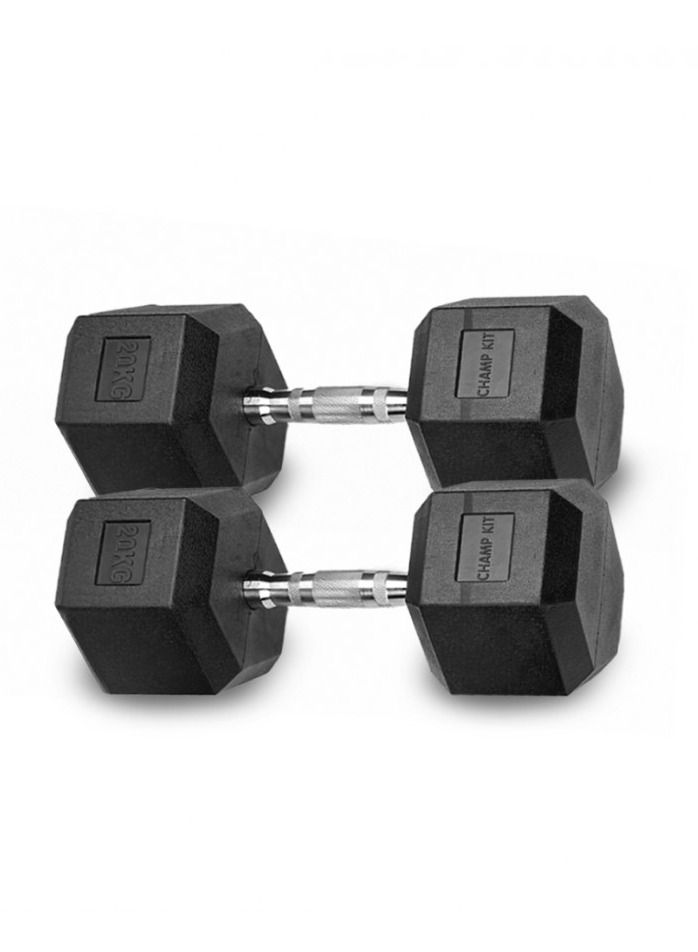 CHAMP KIT CHAMPKIT Rubber Hex Dumbbells set of pairs , for Exercises, Strength training equipment and Home gym accessories, 20KG - Image 1