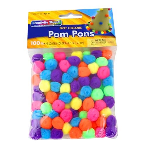 Creativity Street Hot Colors Pom Pons 05Inch 100Pack AC811402