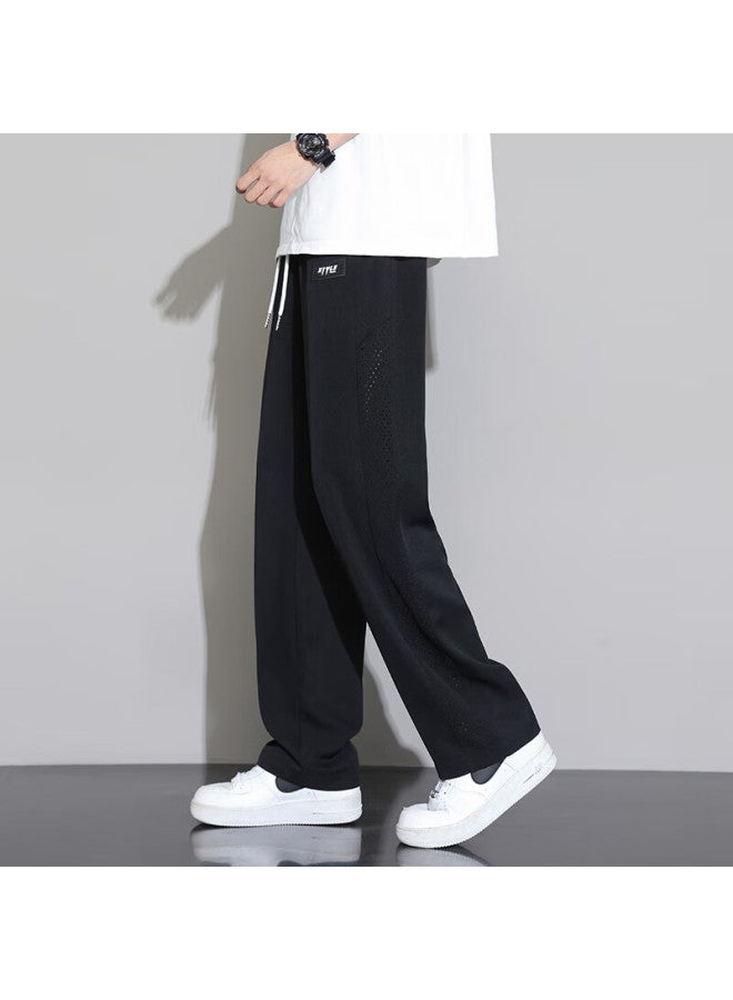 Dingfengbaoluo Men's Casual Pants Spring Summer Cool Feeling Quick Dry Sports Loose Straight Tube Breathable Drape Pants K516 Black 3XL - Image 5